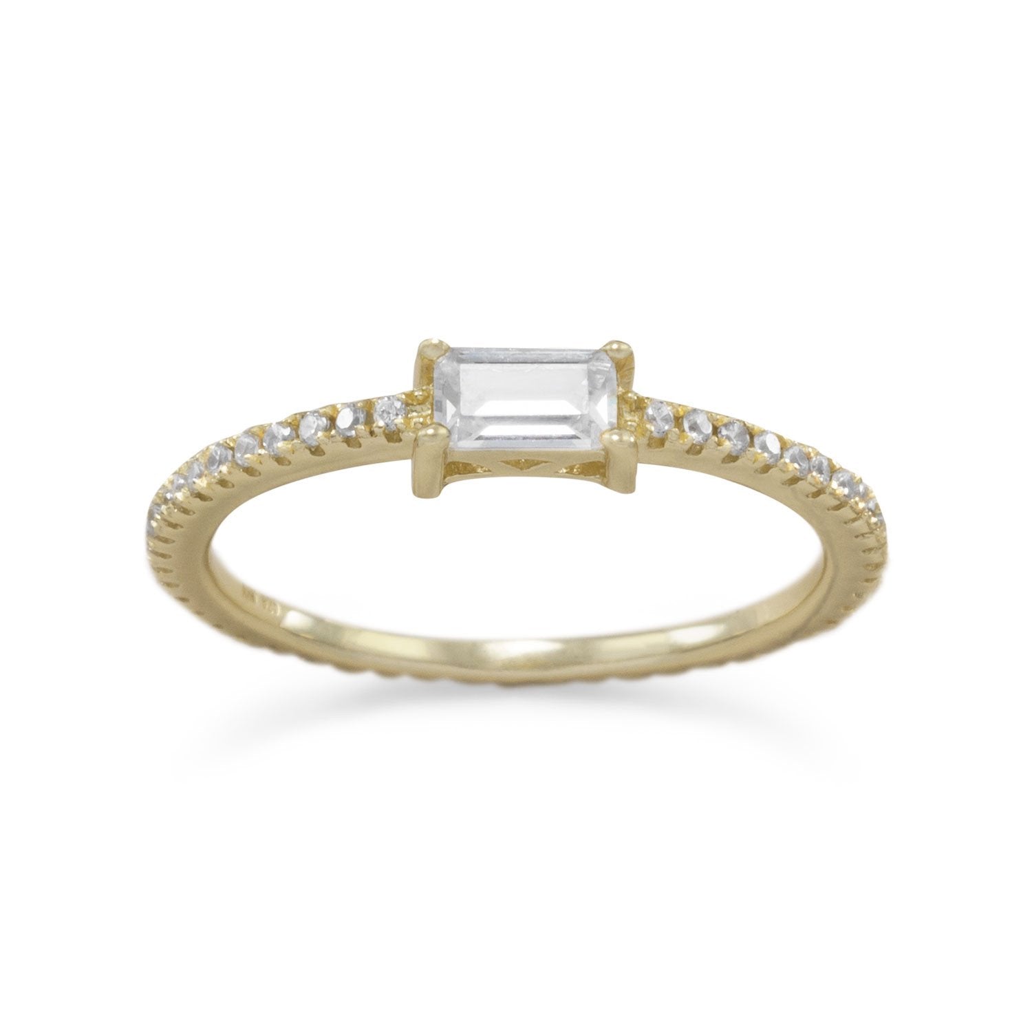 14 Karat Gold Plated Rectangle CZ Ring