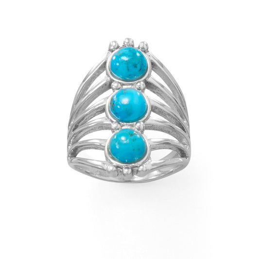 Polished Six Line Reconstituted Turquoise Ring