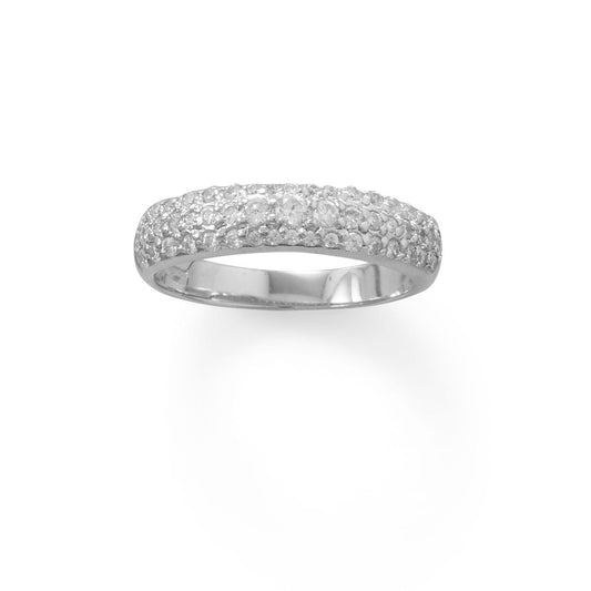 Rhodium Plated Three Row Domed CZ Ring