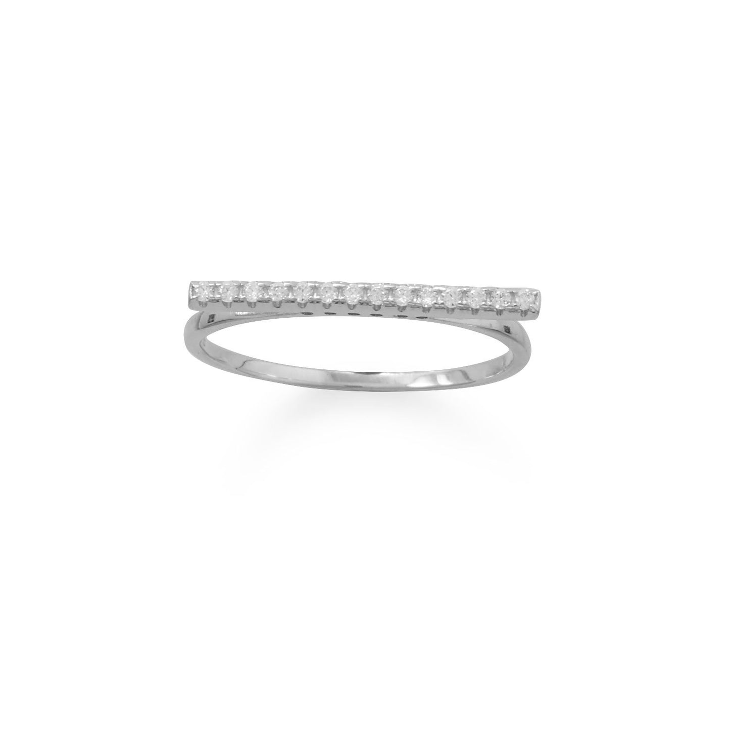 Rhodium Plated CZ Bar Ring