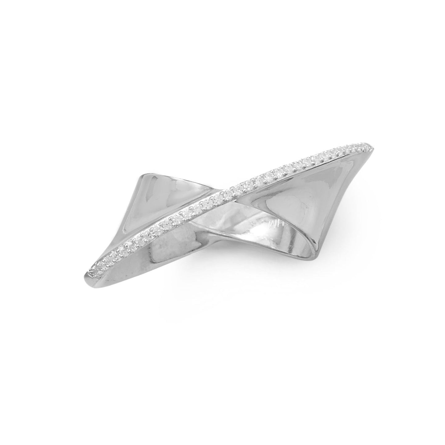 Rhodium Plated Diagonal CZ Ribbon Ring