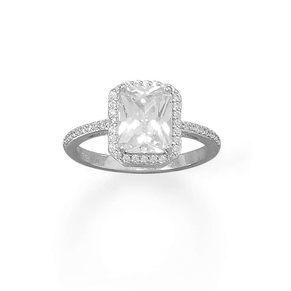 Rhodium Plated Cushion CZ Ring with CZ Edge