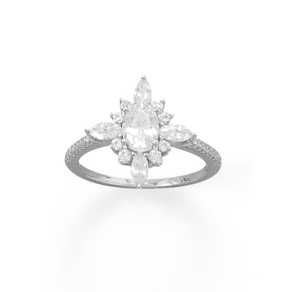 Rhodium Plated Diamond Shaped Multi CZ Ring