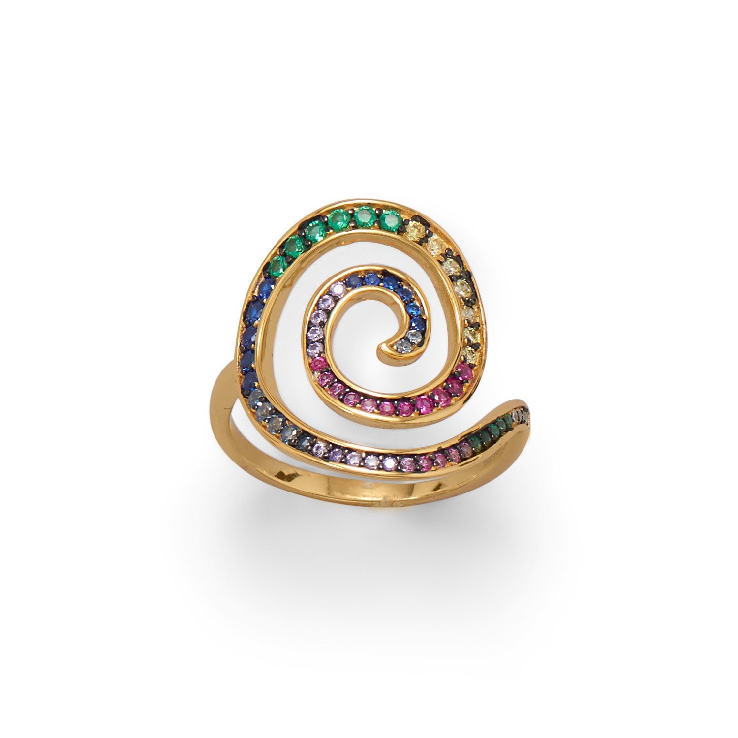 Hypnotic Multi Color CZ Spiral Ring