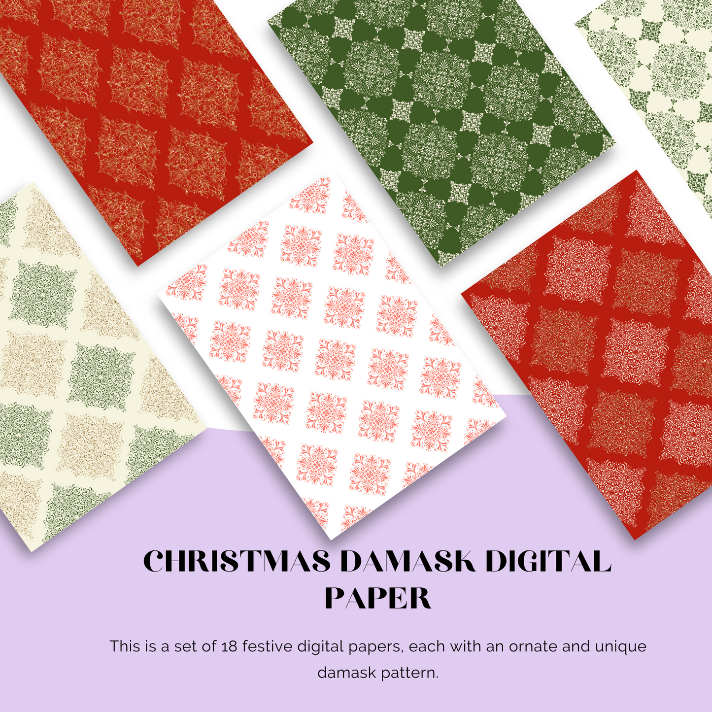 Christmas Damask Digital Paper