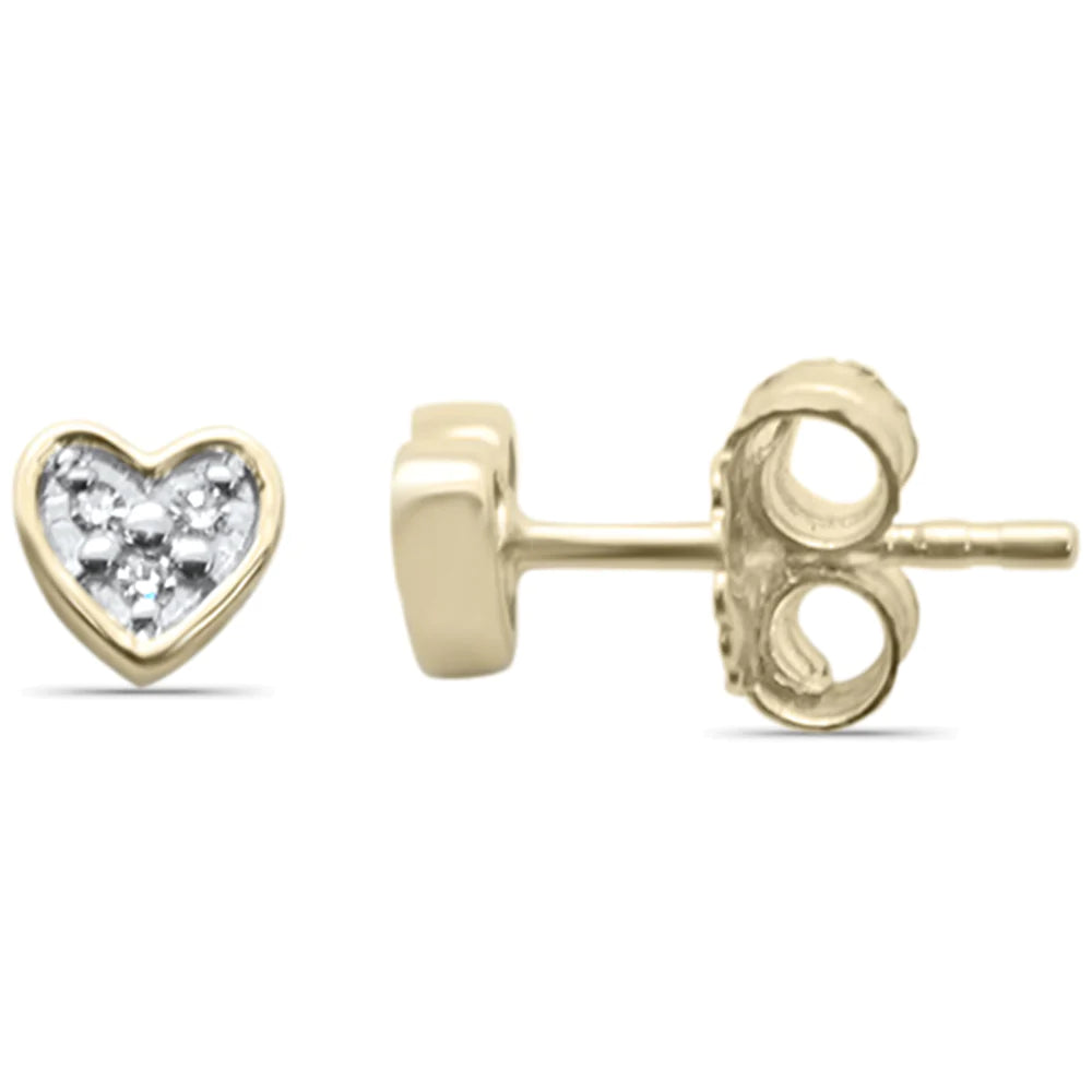 10K Yellow Gold .03ct G SI Diamond Heart Shaped Petite Earrings