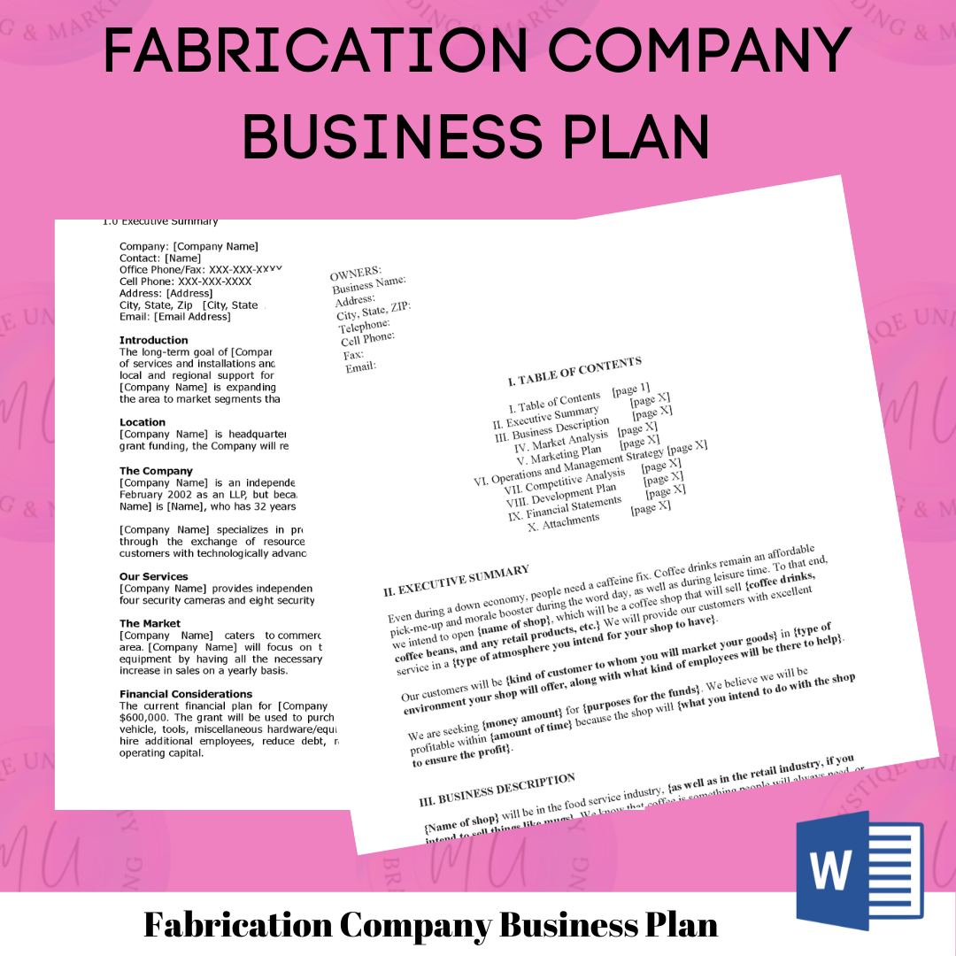 Fabrication Company Business Plan