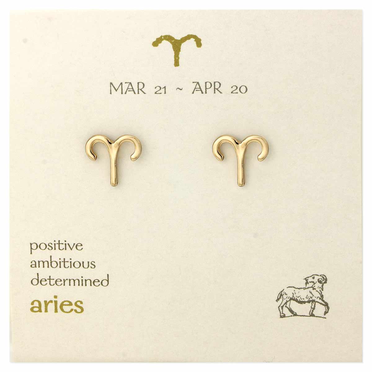 Aries Zodiac Gold Post Earrings