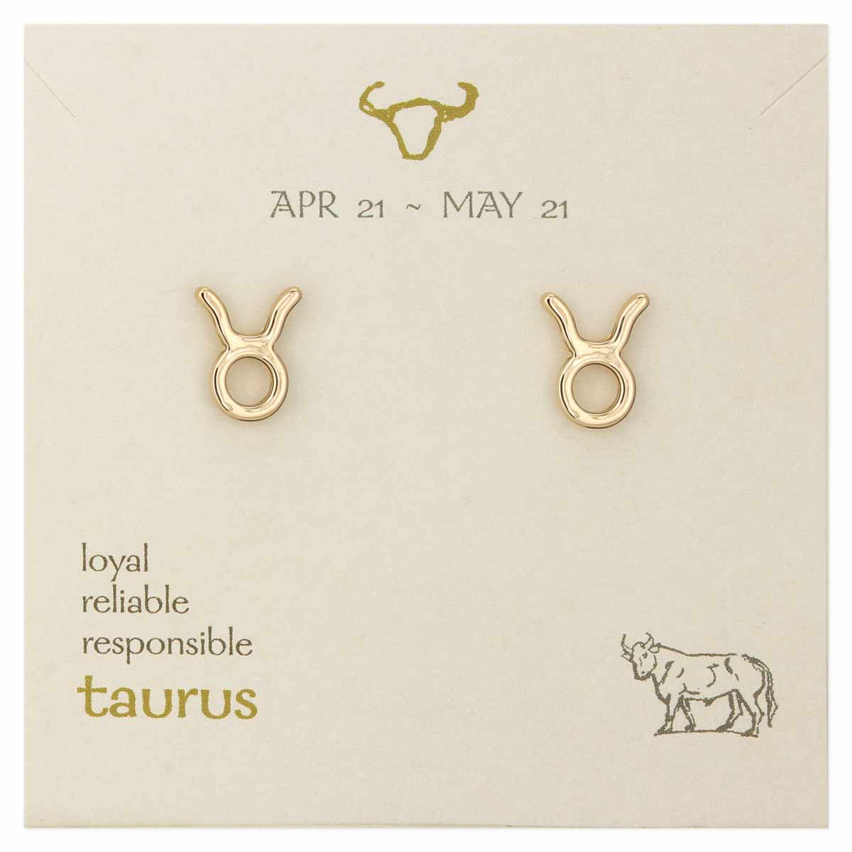 Taurus Zodiac Gold Post Earrings