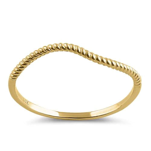 Solid 14K Yellow Gold Curved Rope Ring