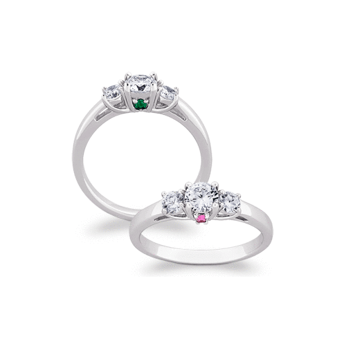 Sterling Silver CZ Trio & Hidden Birthstone Promise Ring