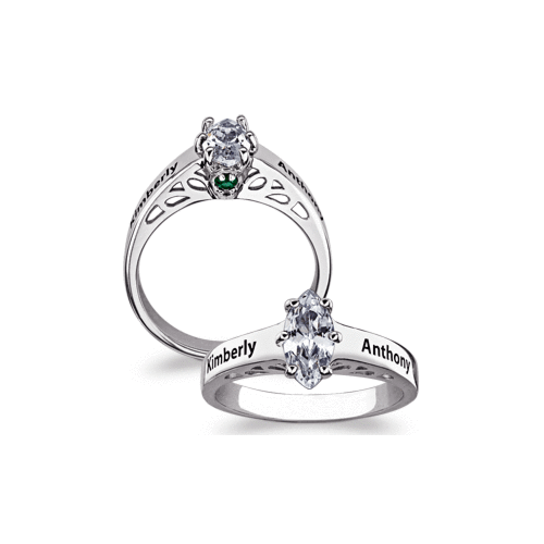 Sterling Silver Name & Hidden Birthstone Marquise CZ Promise Ring