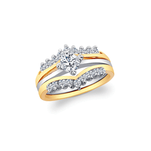 Two-Piece Interlocking CZ Wedding Ring Set