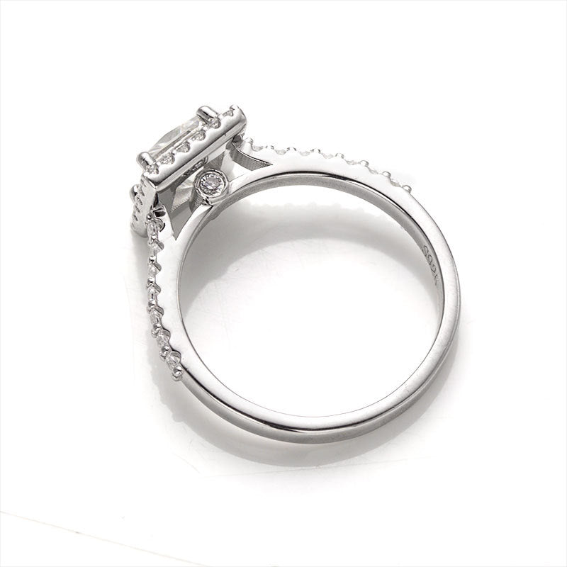 Sterling Silver 1 Carat Princess Cut and Side Stones Moissanite Ring