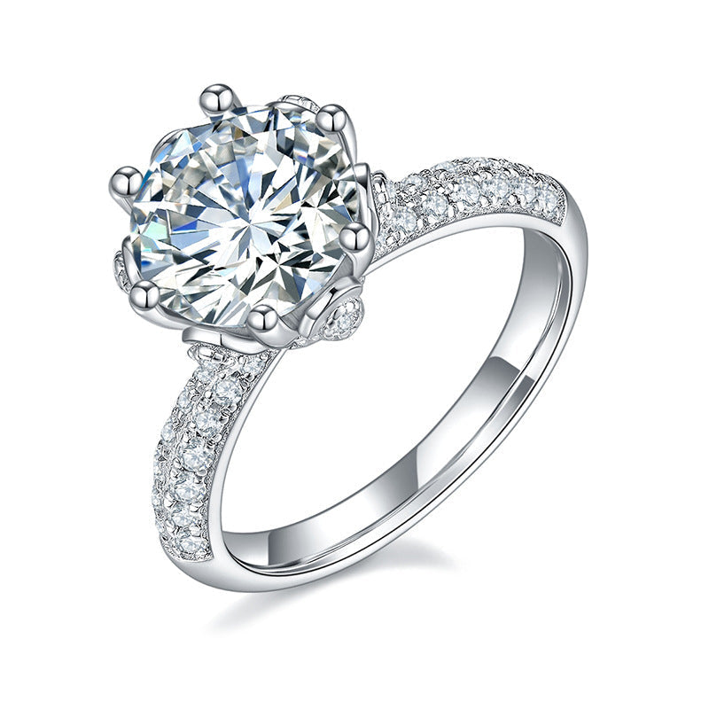 Sterling Silver 3 Carat Round Floral Style Moissanite Ring