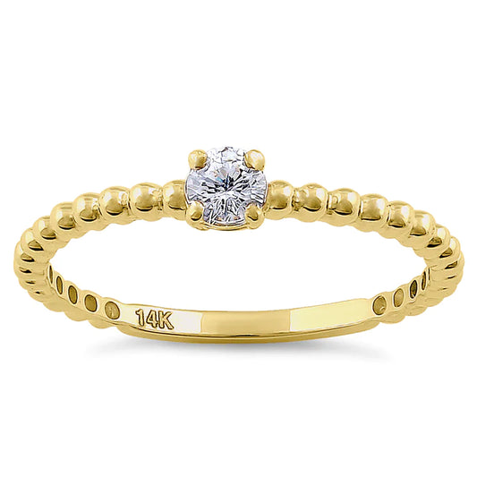 Solid 14K Yellow Gold Beaded Round CZ Engagement Ring