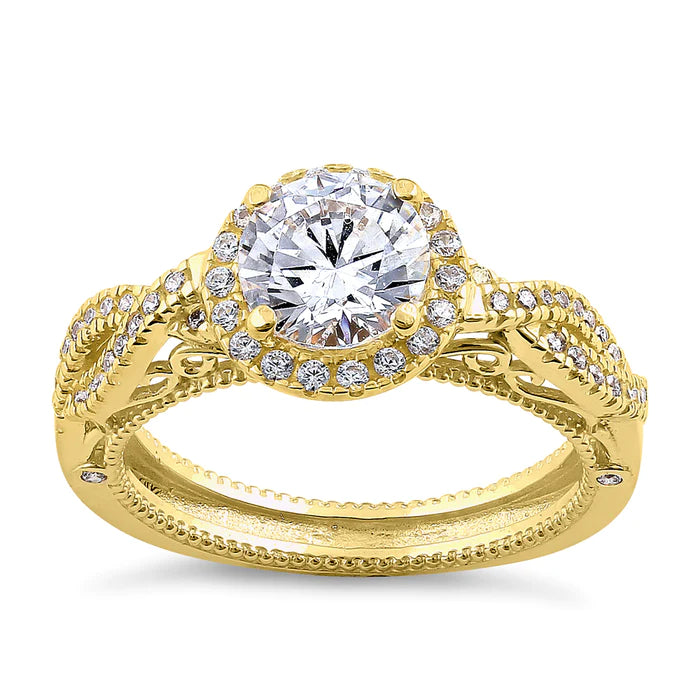 Solid 14K Yellow Gold Royal Twist Round Cut CZ Engagement Ring