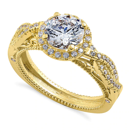 Solid 14K Yellow Gold Royal Twist Round Cut CZ Engagement Ring