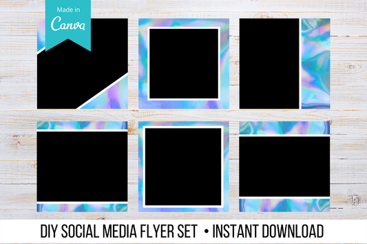 DIY Blank Black Holographic Social Media Templates