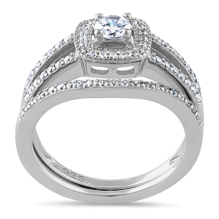 Sterling Silver CZ Wedding Set Ring