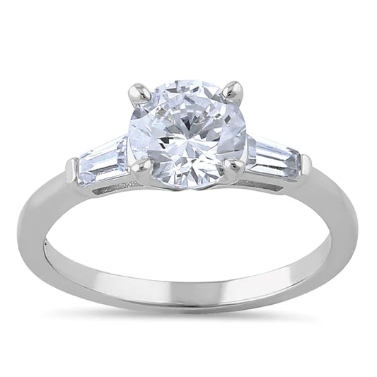 Sterling Silver Engagement Baguette CZ Ring