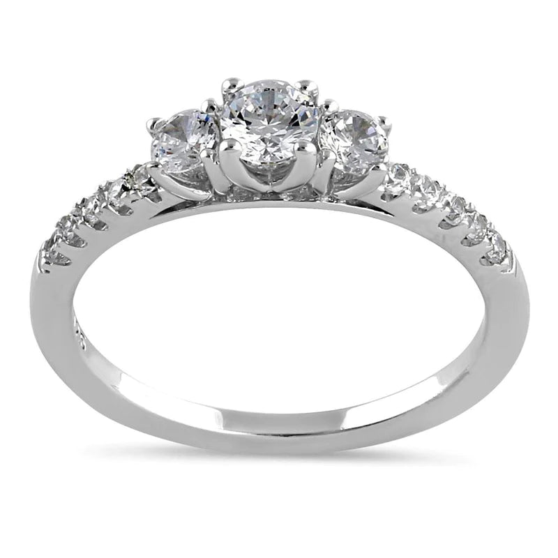 Sterling Silver Dainty Round Trio Cut Clear CZ Engagement Ring