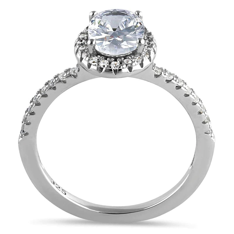 Sterling Silver Chic Oval Halo Round Cut Clear CZ Engagement Ring