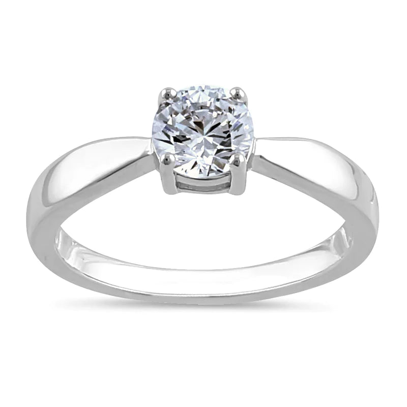 Sterling Silver 6mm Round Clear CZ Ring