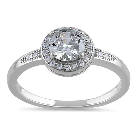 Sterling Silver Elegant Round Halo Clear CZ Ring