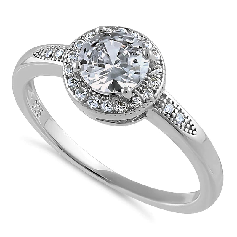 Sterling Silver Elegant Round Halo Clear CZ Ring