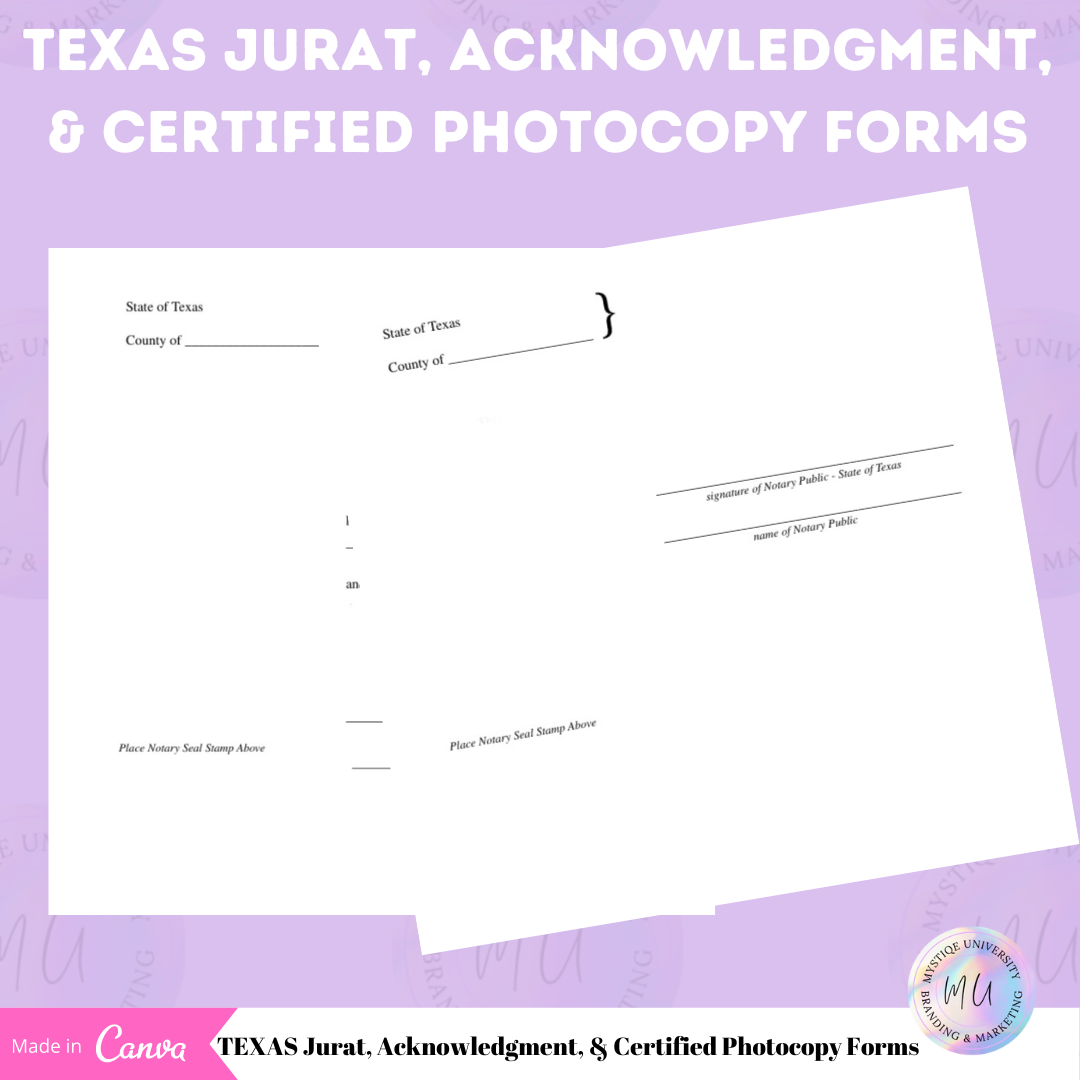 TEXAS Jurat, Acknowledgment, & Certified Photocopy Forms