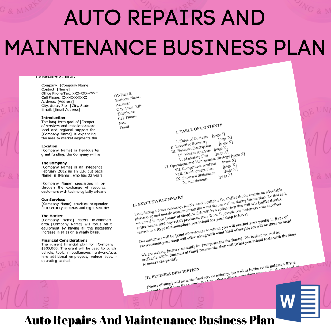 Auto Repairs And Maintenance Business Plan