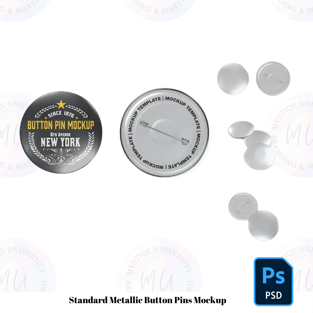 Standard Metallic Button Pins Mockup