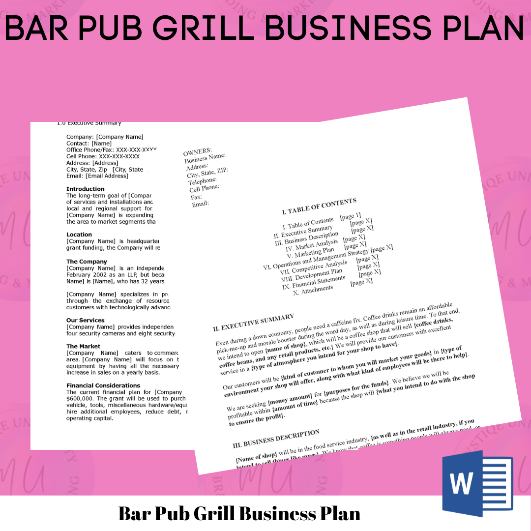 Bar Pub Grill Business Plan