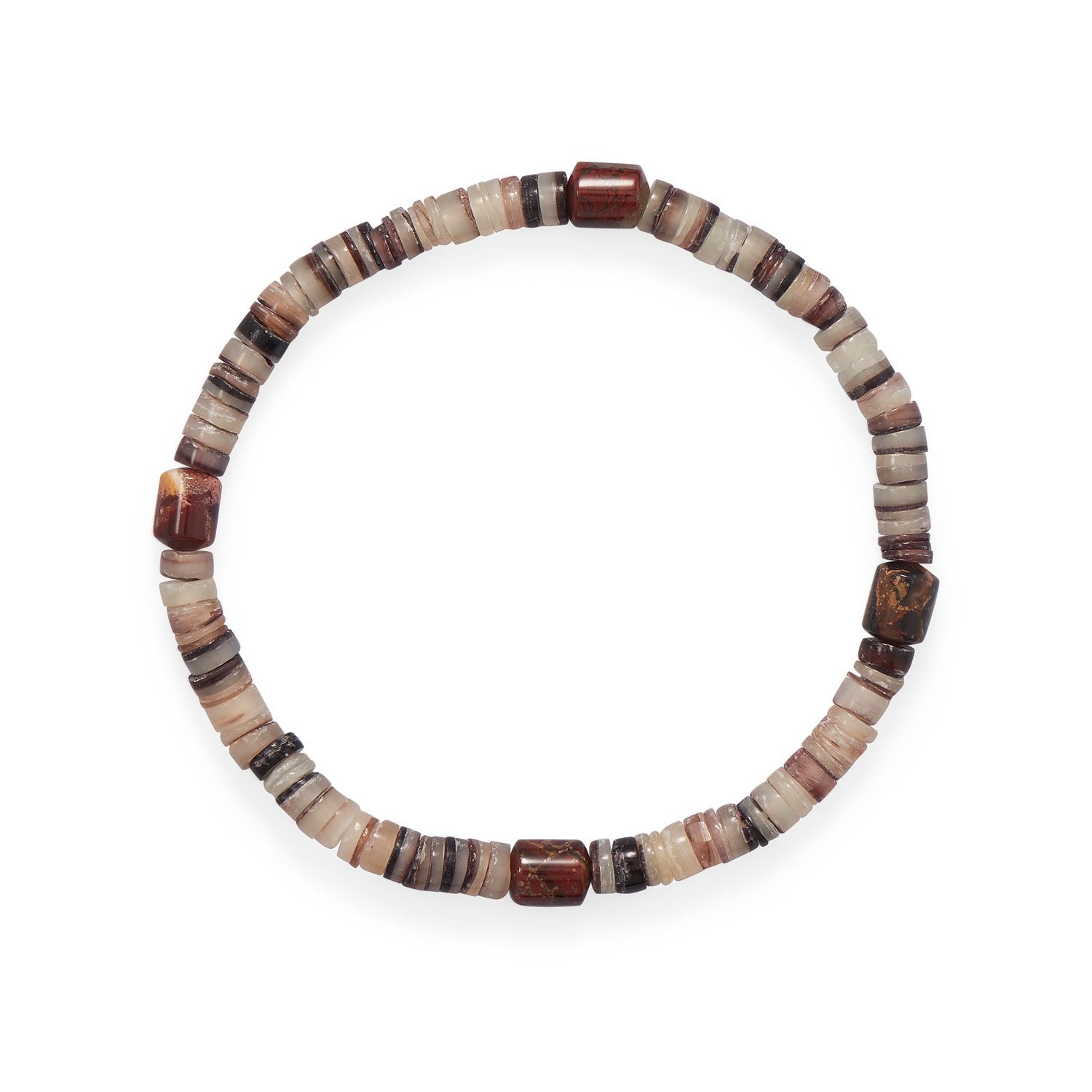 8" Shell Heishi and Jasper Stretch Bracelet