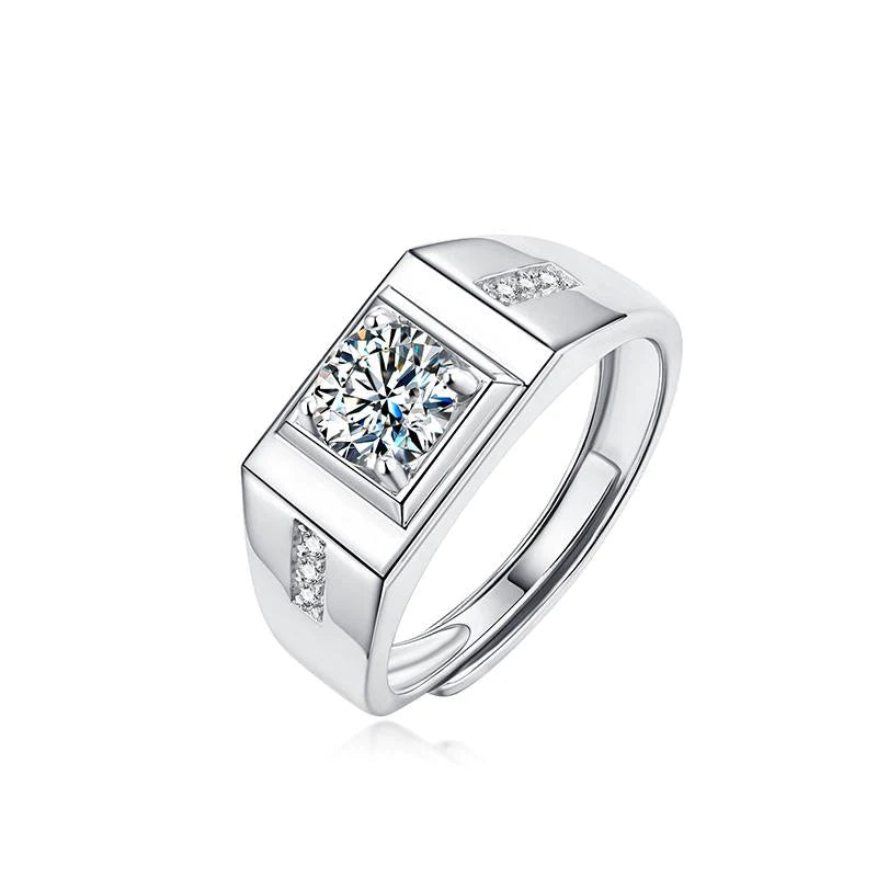 Men's Moissanite Ring 925 Sterling Silver Band