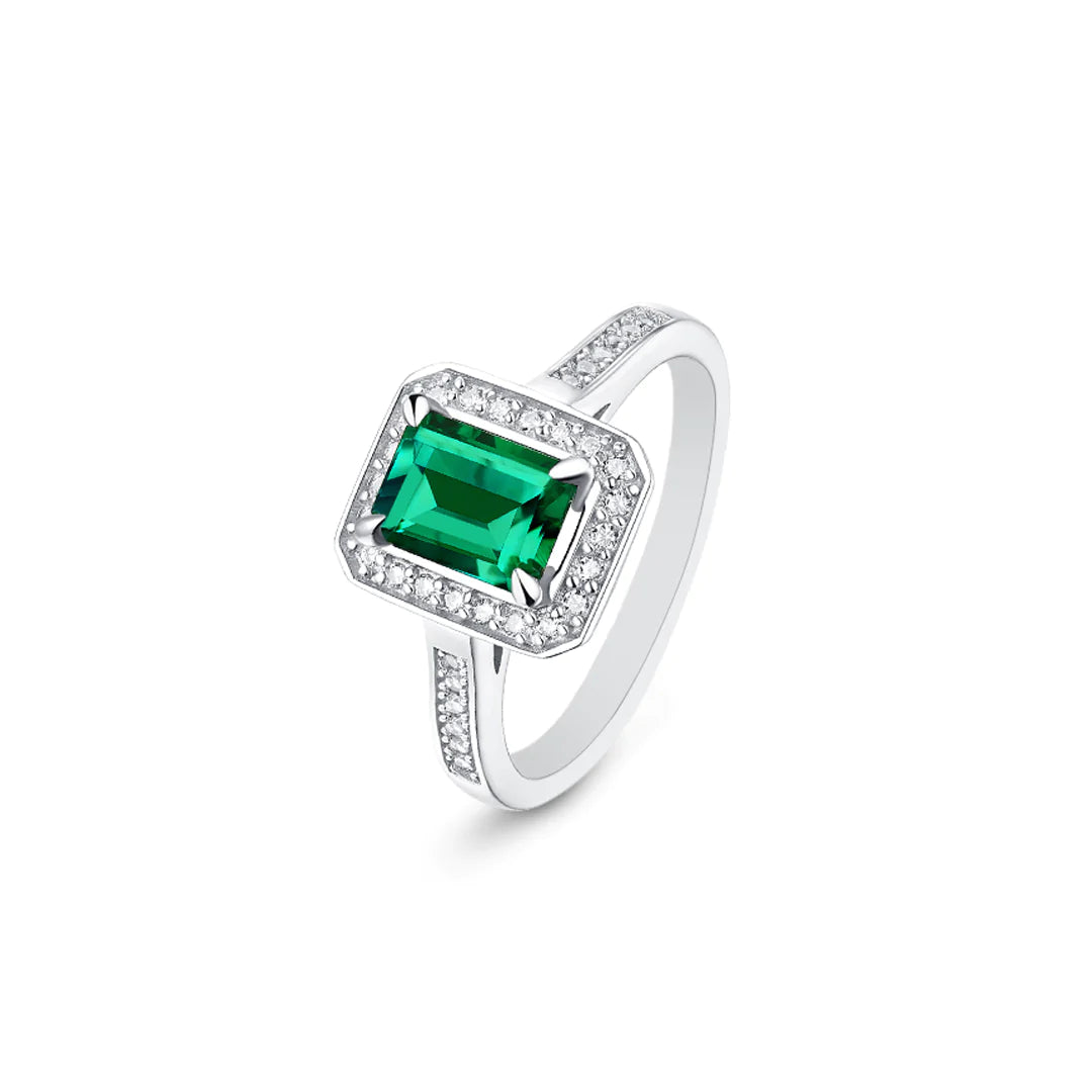 Emerald Cut Minimal Moissanite Ring in 925 Sterling Silver