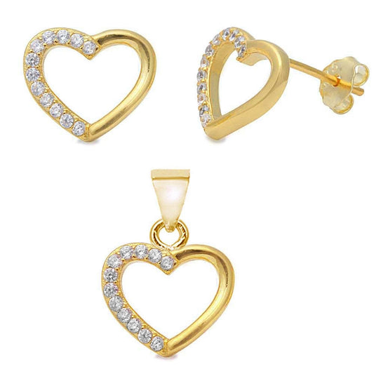 ¡De moda! Juego de aretes y colgante de plata de ley .925 con forma de corazón chapado en oro amarillo