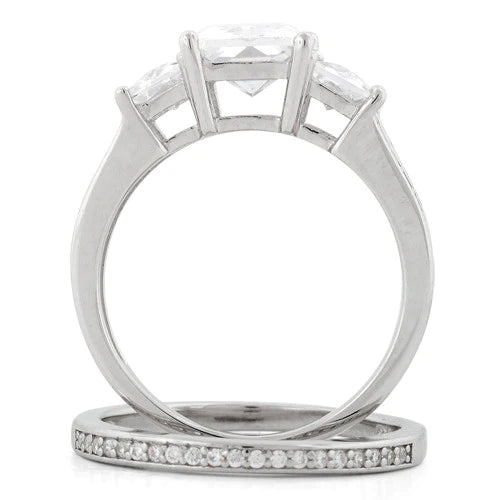 Sterling Silver Triple Square CZ Engagement Set Ring