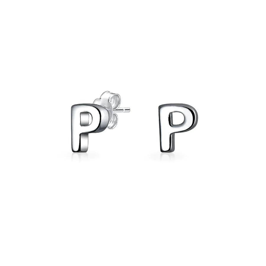 A-Z Geometric Alphabet Letter Initial Stud Earrings Sterling Silver