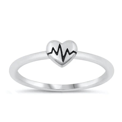 Sterling Silver Oxidized Heart EKG Ring