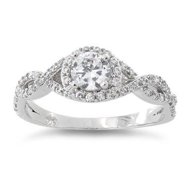 Sterling Silver Halo Twisted CZ Engagement Ring