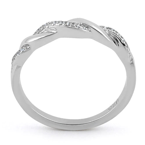 Sterling Silver Braided Clear CZ Ring