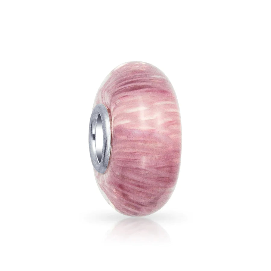 Solid Pink Mauve Striped Murano Glass Bead Charm