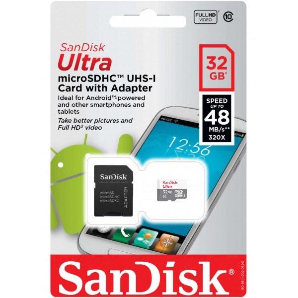 SanDisk microSDHC Flash Memory Card with Adapter (Class 10)