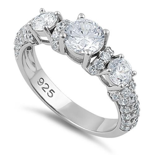 Sterling Silver Three Round Clear CZ Ring