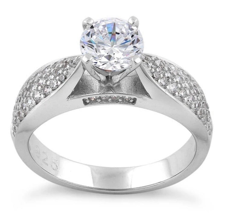 Sterling Silver Pave Engagement Clear CZ Ring