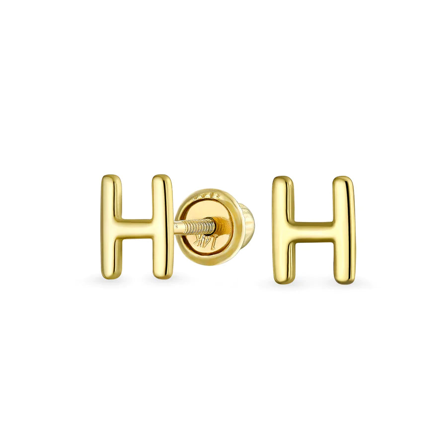 14K Gold A-Z Geometric Alphabet Letter Initial Stud Earrings