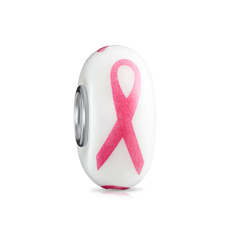 Encanto de cuentas de vidrio con cinta rosa para el cáncer de mama