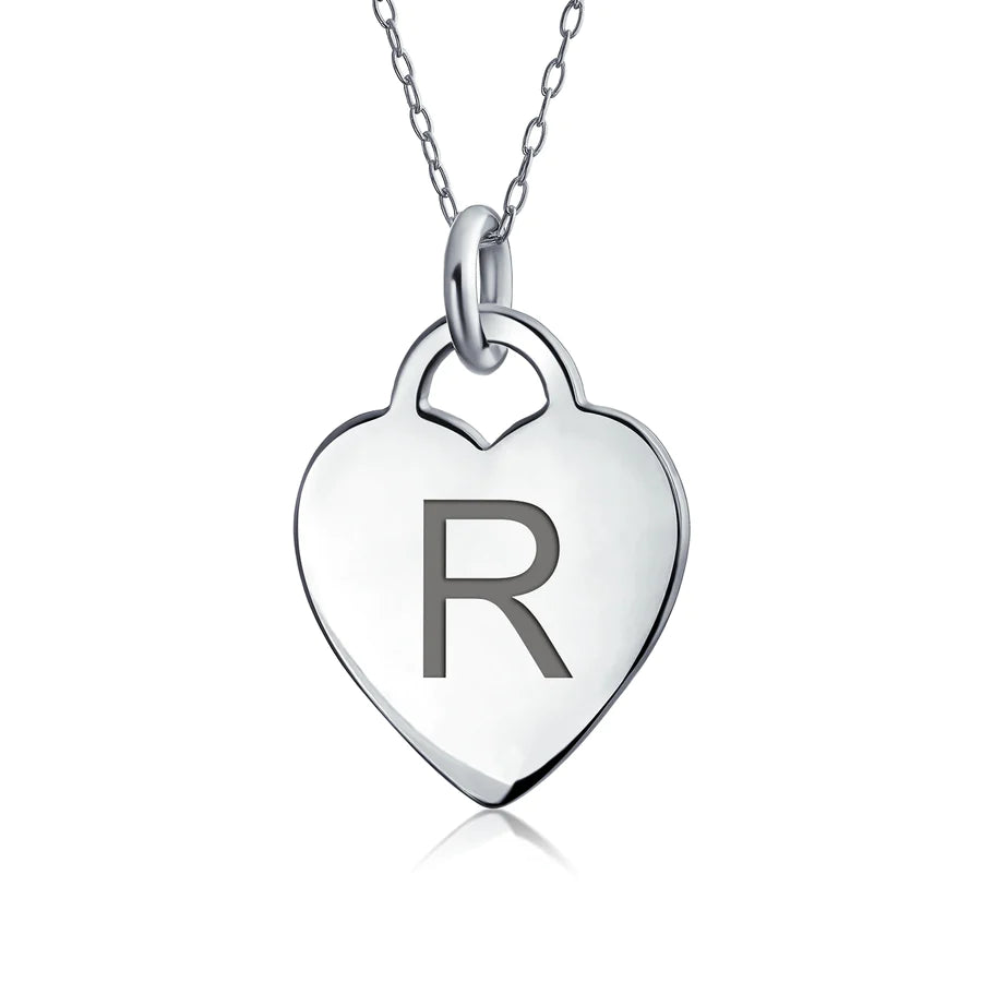 Sterling Silver Alphabet Initial Medium Heart Pendant Necklace